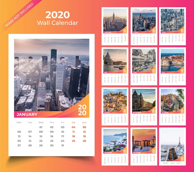 Muurkalender voor 2020-sjabloon