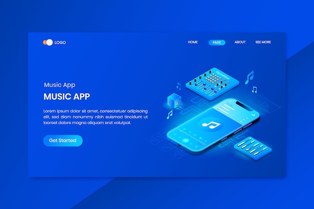 Muziek-app isometrische concept-bestemmingspagina