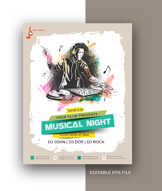 Vector muziek flyer poster brochure social media post promotie ontwerpsjabloon