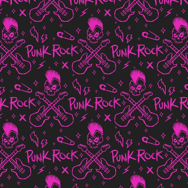 Muziek hand getekende punk rock naadloze patroon illustratie