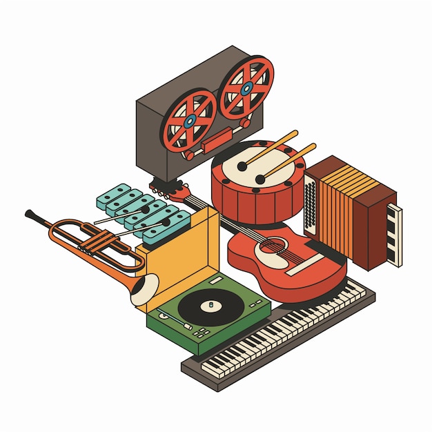 Vector muziek, illustratie, icon set, isometrisch