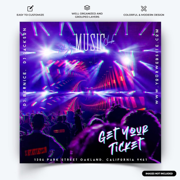 Muziek Instagram post webbanner sjabloon vector Premium Vector