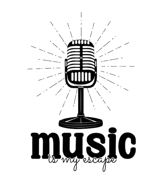 Muziek is mijn ontsnappingsvector typografie met recorder microfoon illustraties