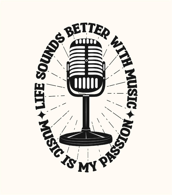 Muziek is mijn passie vector typografie muziek t-shirt ontwerp met microfoon illustraties
