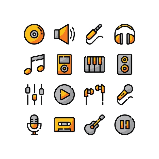 Muziek lineaire kleuren icon set