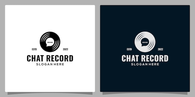 Muziek logo sjabloon chat bubble en vinyl record vector ontwerp Draaitafel illustratie Premium vector