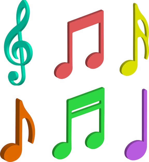 muziek notities 3D-symbool pictogrammenset met leuke kleur vectorillustratie