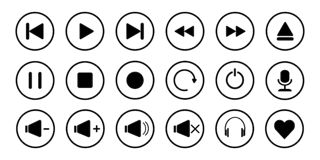 Muziek of video mediaspeler icon set met witte achtergrond. Mediaknoppen. vectorillustratie