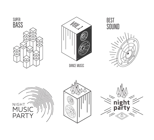 Muziek set label ontwerp geluidselementen vector illustratie