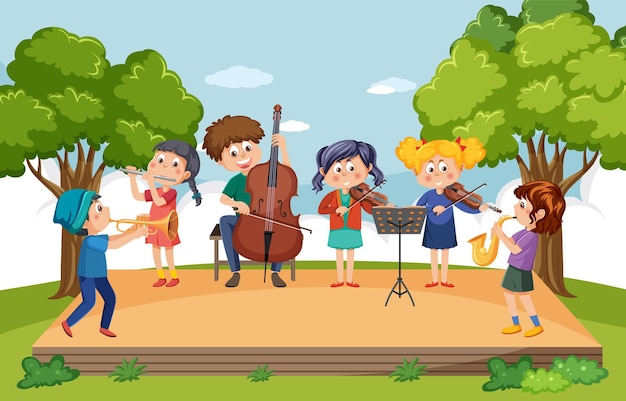 Muziekband voor kinderen speelt in het park