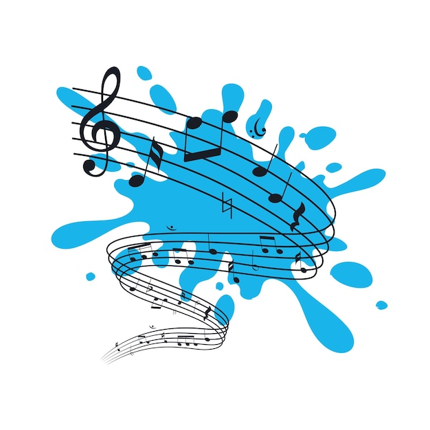 Vector muziekblad muzieknoot in blauwe achtergrond