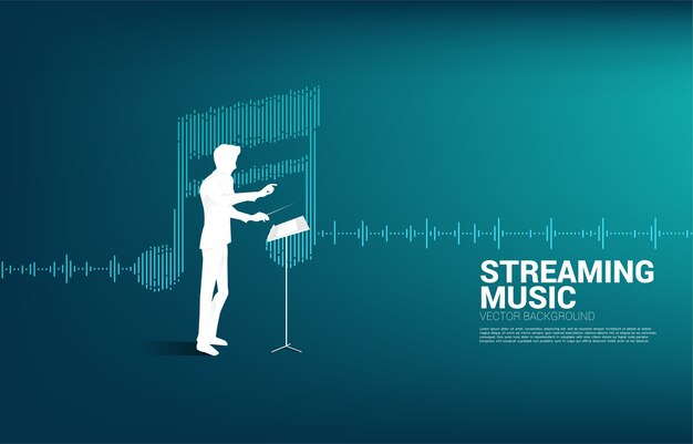 Muziekdirigent met equalizergolf als muzieknoot.
