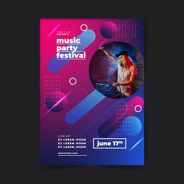 Muziekfeest festival poster sjabloon 3D-vormen