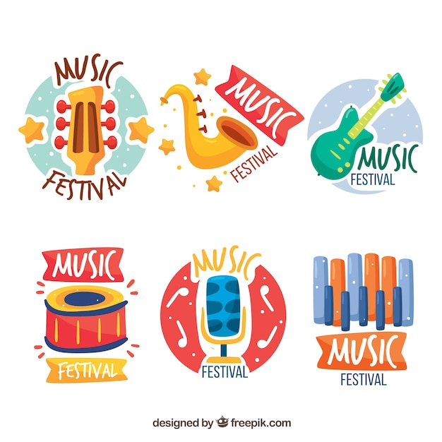 Muziekfestival logo-collectie met platte ontwerp