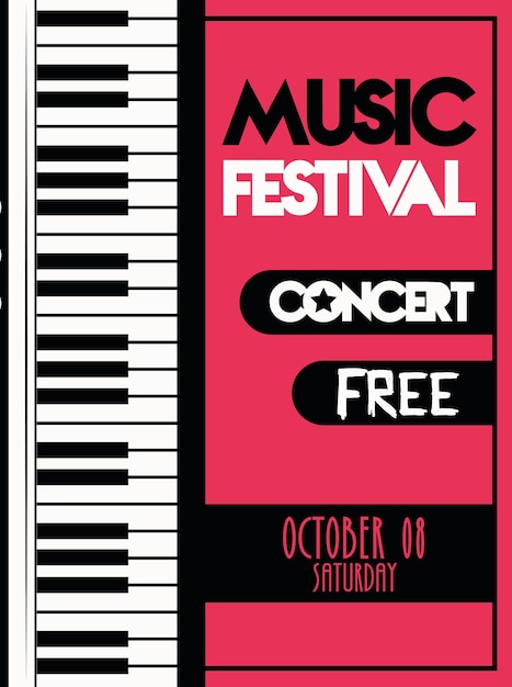 Muziekfestival poster met piano instrument musical.