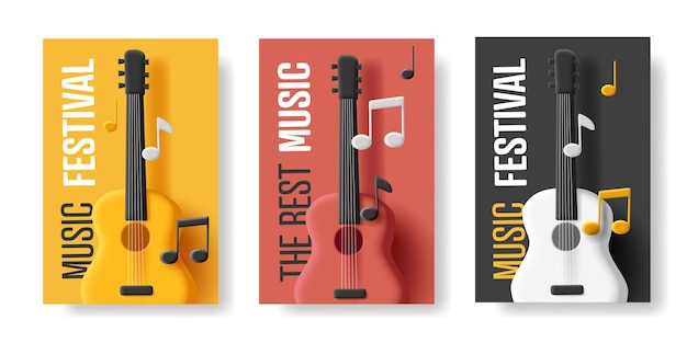 Vector muziekfestival set posters met d gitaar met notities illustratie