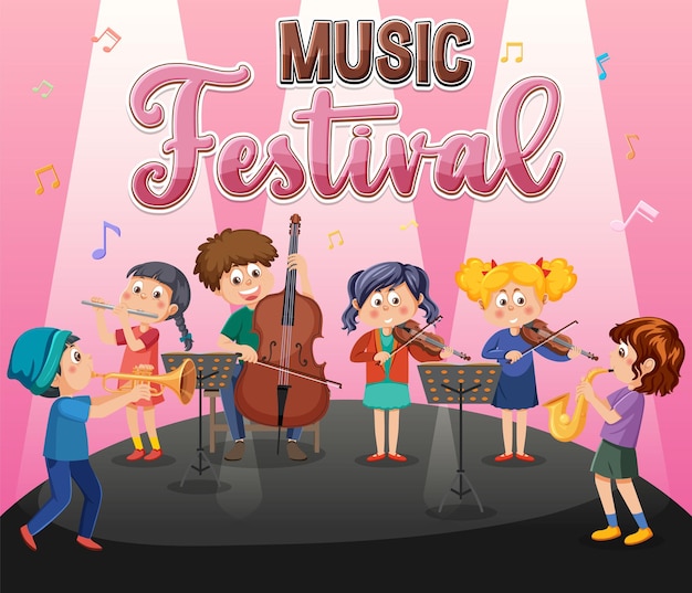 Muziekfestivaltekst met muziekband voor kinderen