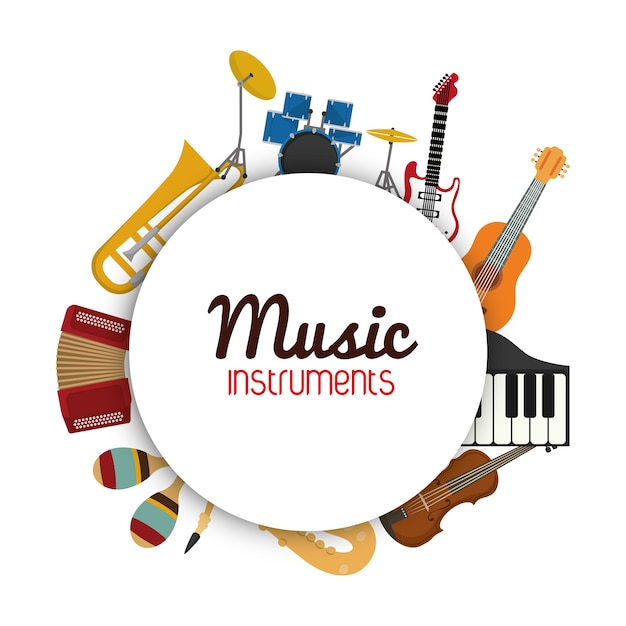 Muziekinstrument concept vertegenwoordigd door pictogrammenset in cirkel