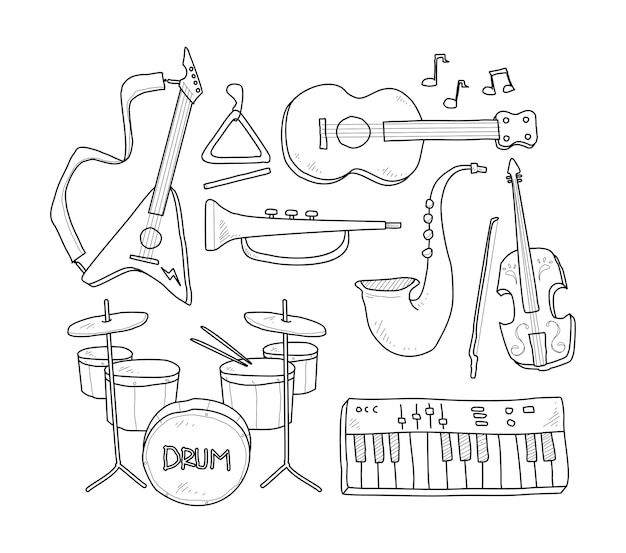 Muziekinstrument hand tekenen | Premium Vector Muziekinstrument Hand Tekenen | Premium Vector