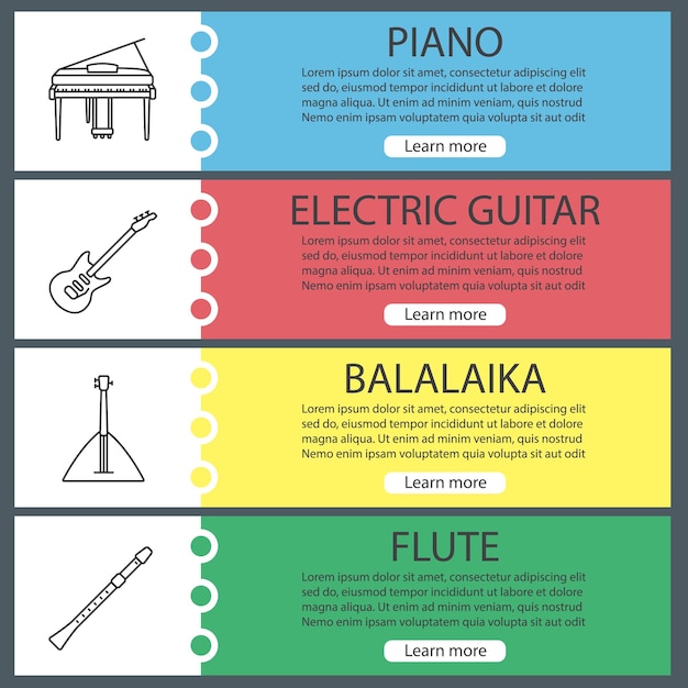 Muziekinstrumenten webbanner sjablonen set