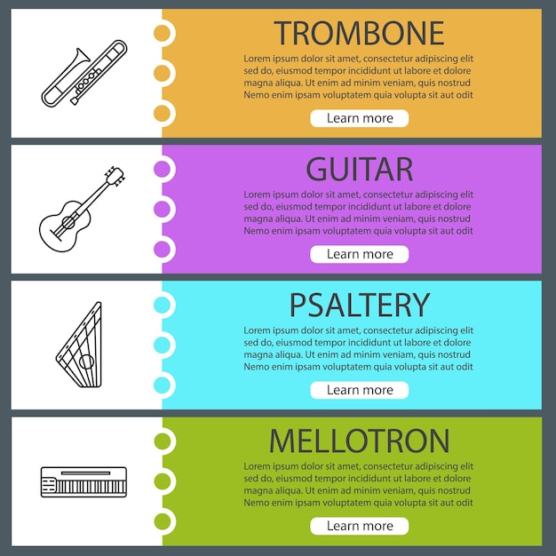 Muziekinstrumenten webbanner sjablonen set