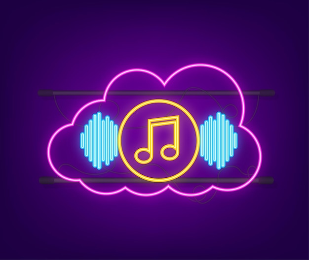 Muzieklijnpictogram downloaden voor mobiele web en infographics plat ontwerp cloudopslagpictogram neonpictogram