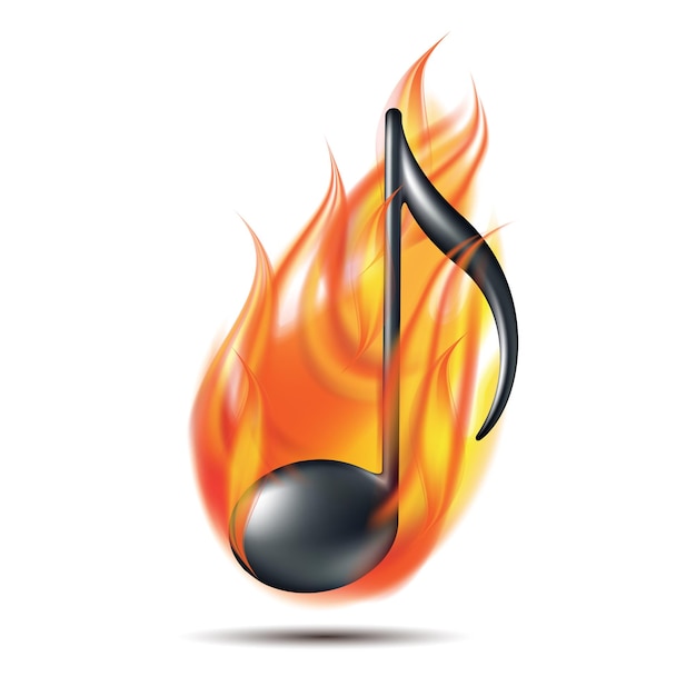 Muzieknoot silhouet in vuur vlammen vlammend muzieknoot teken