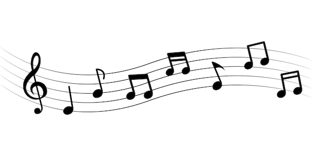 Vector muzieknoten op witte achtergrond. muzieknoten op blad. sleutel sleutel. melodie voor piano, fluit.