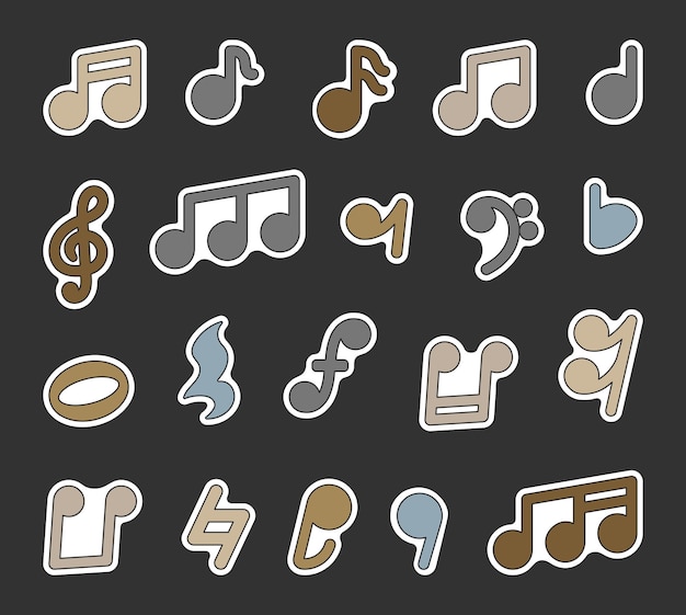 Muzieknoten Sticker Bookmark Handgetekende stijl Vectortekst Collectie ontwerpelementen