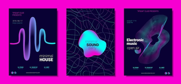 Muziekposters collectie neon flyers voor elektronisch festival