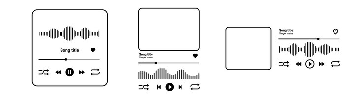 Vector muziekspeler met titeltitels op moderne stijl met wave- en interface-knoppen
