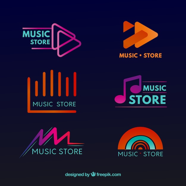 Vector muziekwinkel logo collectie met plat ontwerp