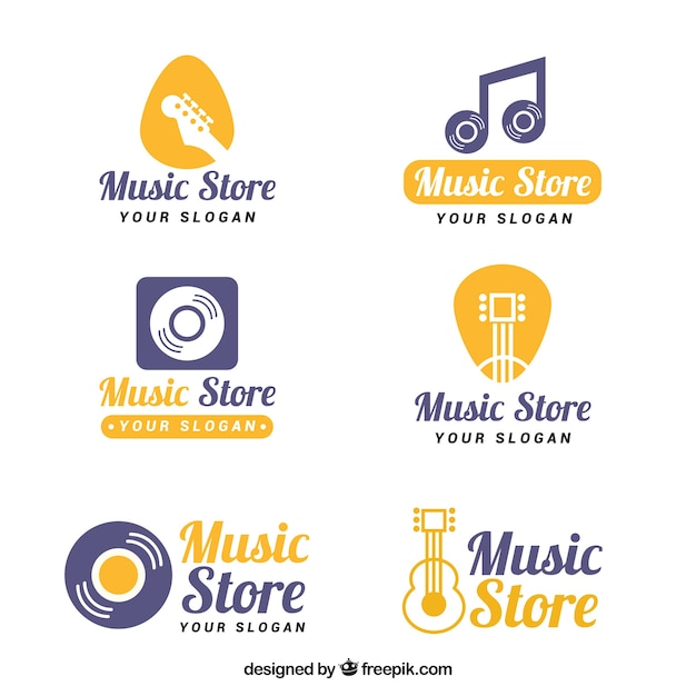 Muziekwinkel logo collectie met plat ontwerp