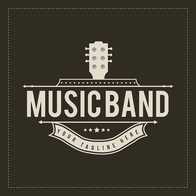 Muziekwinkel muziekinstrument gitaar retro vintage stijl logo ontwerp