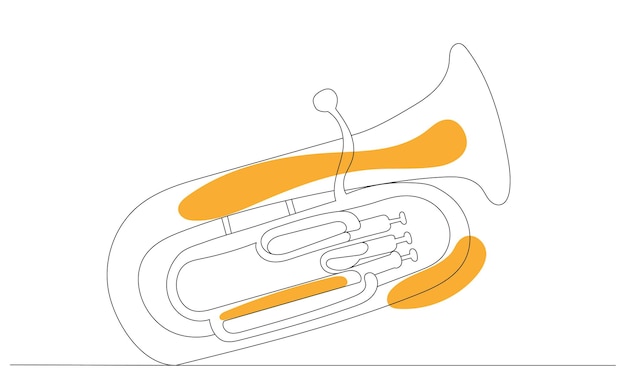 Muzikale trompettekening door één ononderbroken lijn geïsoleerde vector