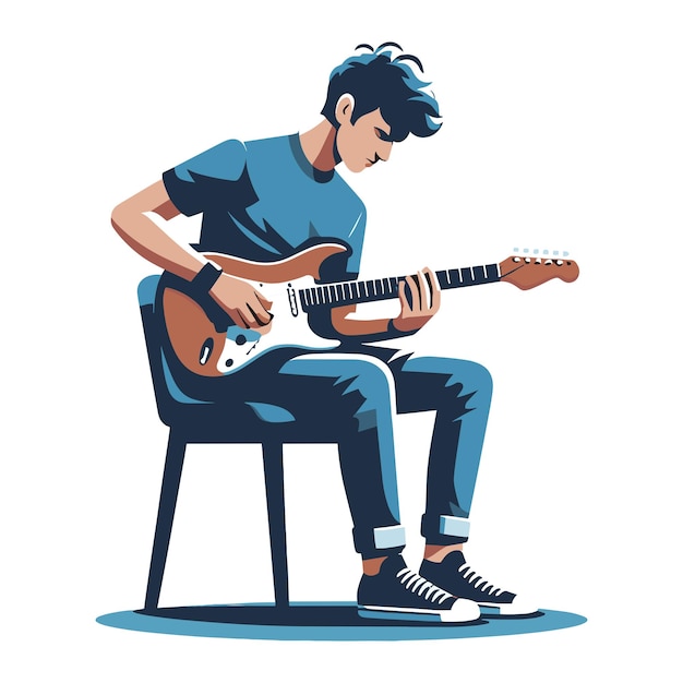 Muzikant die elektrische gitaar speelt rockstar gitarist ontwerp vector illustratie