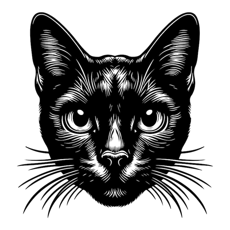 Vector the muzzle of a black cat stylish vector drawing black and white stock illustration domestic cat