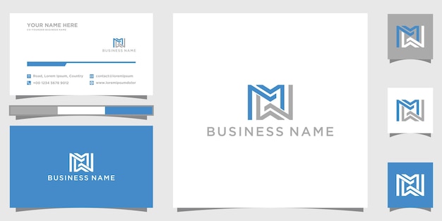 Mw letter vector logo with business card tamplate