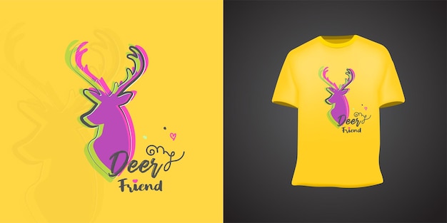 My deer friend illustration lettering t-shirt design premium vector