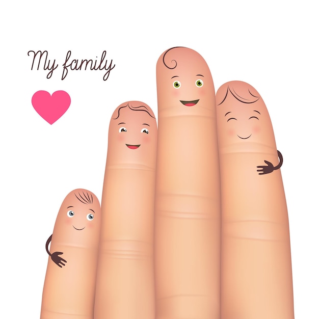 Vector my family festive card realistic funny fingers together excellent gift poster fun for special memories flat style vector illustration isolated on white background