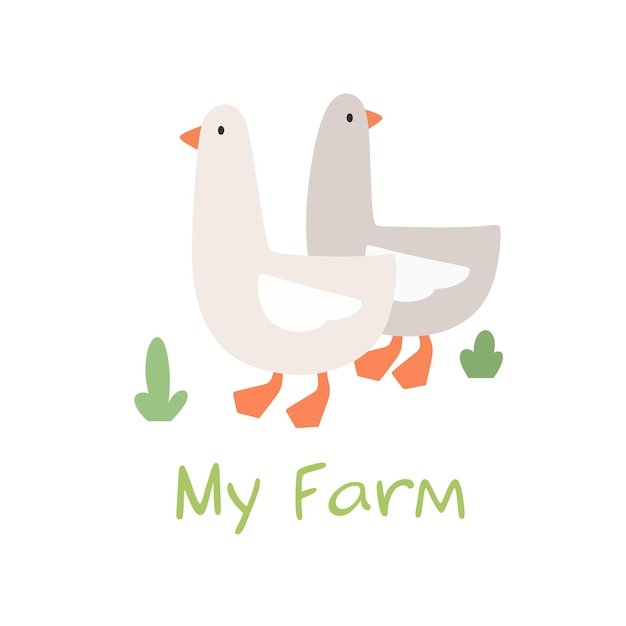 My farm Cute vector illustration with cute geese Children's print