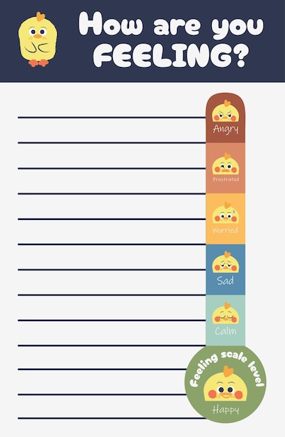 Моя шкала чувств Шаблон листа Дошкольный рабочий лист Векторная иллюстрация