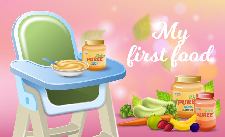 Вектор промо-баннер my first food, свежий детский завтрак
