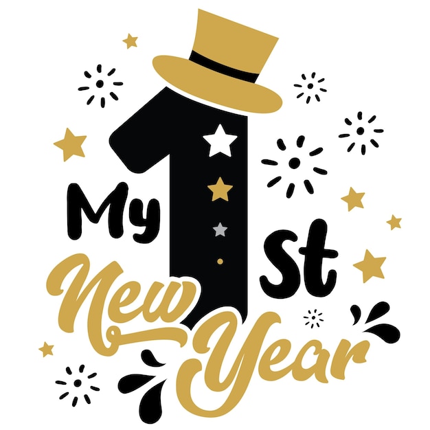 My first happy new year vector illustration with number boys new year design isolated good for