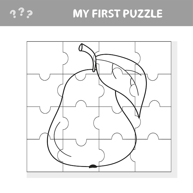 My first puzzle - fruits, puzzle and coloring book task, game for preschool kids. Pear