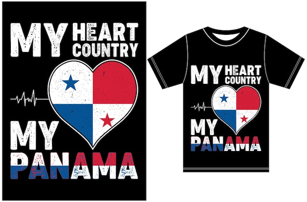 Мое сердце, моя страна, моя Панама. Футболка с флагом Панамы Design.Typography Vector Design.