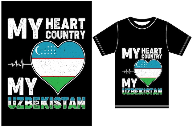 Vettore il mio cuore, il mio paese, il mio uzbekistan. bandiera dell'uzbekistan t-shirt design.typography disegno vettoriale.