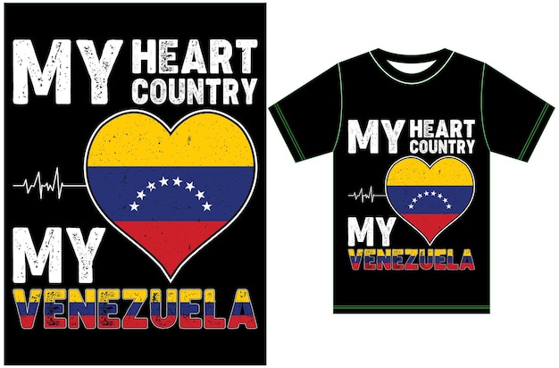 Vettore il mio cuore, il mio paese, il mio venezuela. bandiera del venezuela t-shirt design.typography disegno vettoriale.