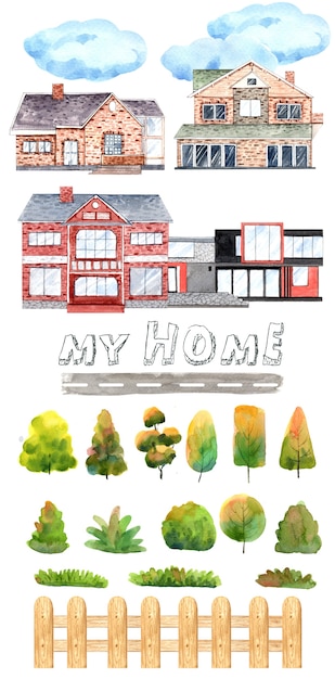 Vector my home watercolor set