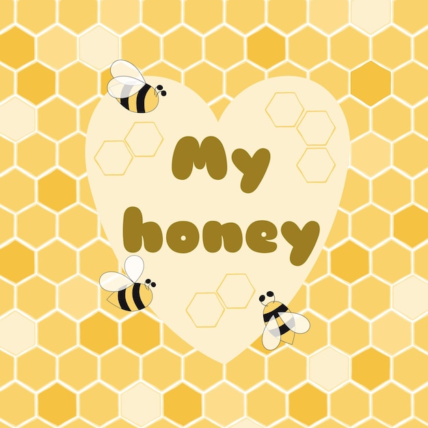 My honey banner Cute poster for Bee party birthday kids St Valentines day date Yellow Bee love bumblebee